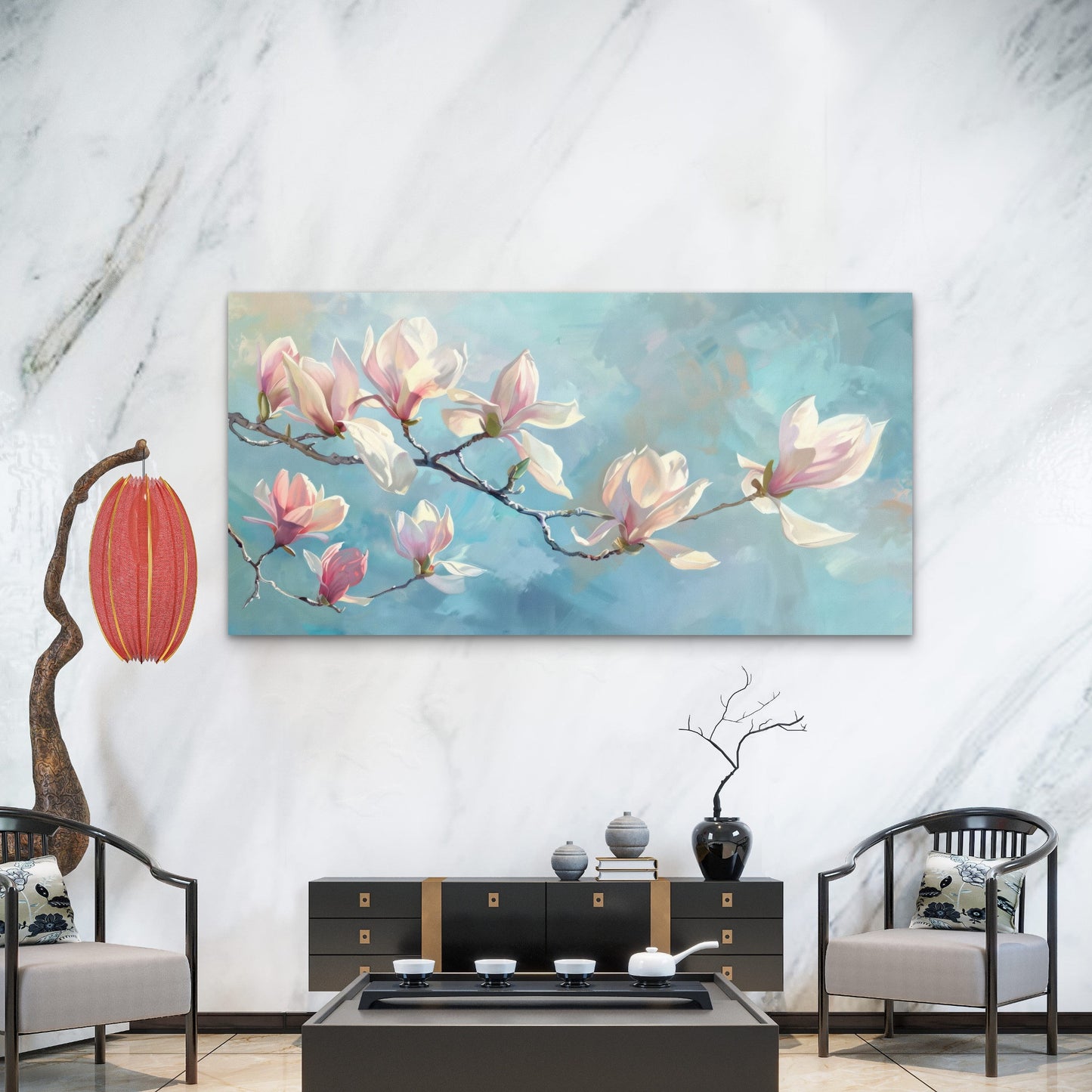 Spring Morning Floral Haze Wall Art Canvas Office Home Room Framed 120x60cm - Bella Home Decor