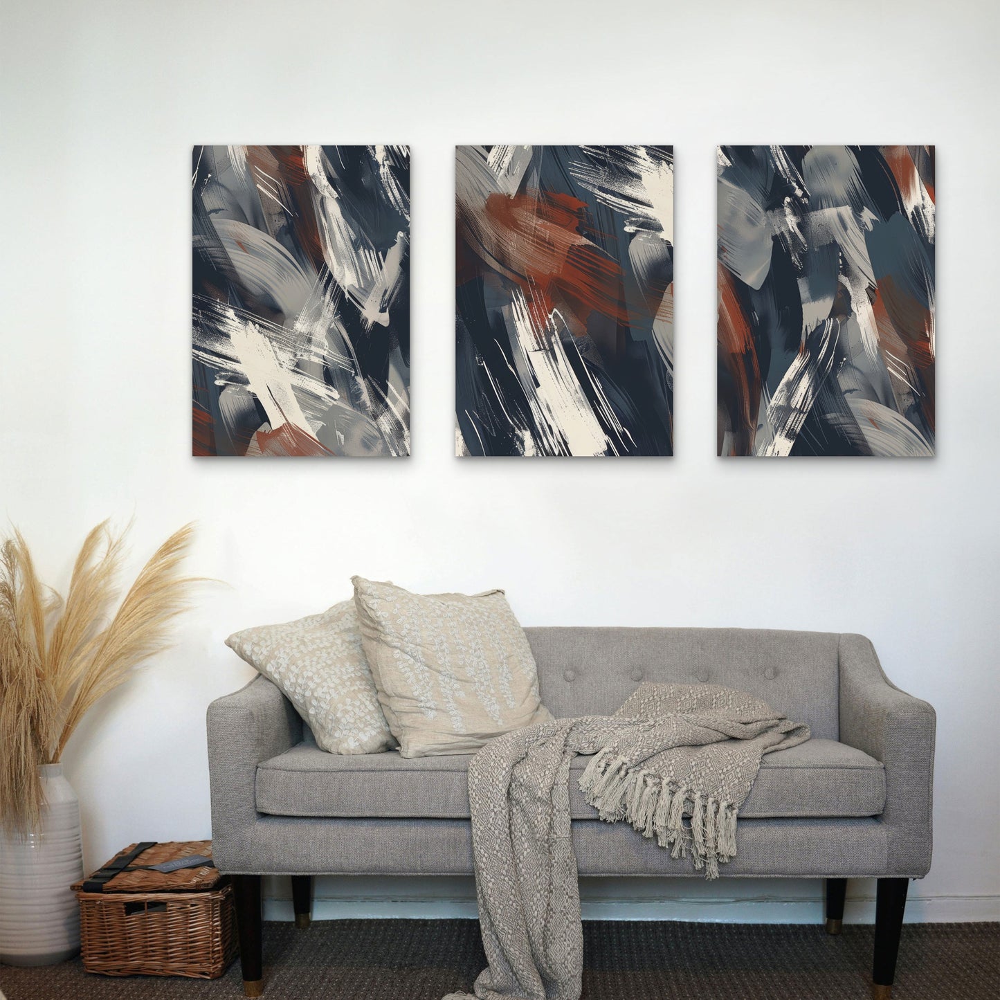 3pcs Industrial Blue Rust Brushstroke Wall Art Set Canvas Framed 50x70cm - High Quality Print 100% Australian Made Wall Canvas Ready to Hang