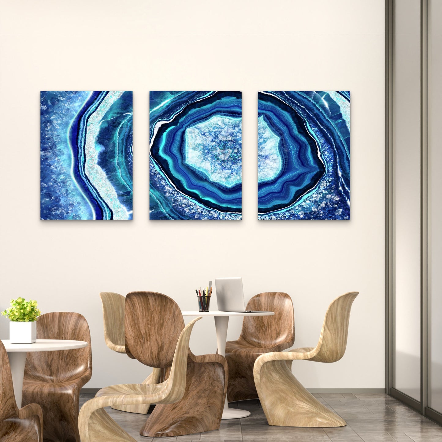 3pcs Blue Agate Illustration Metal Print Ready to Hang Art