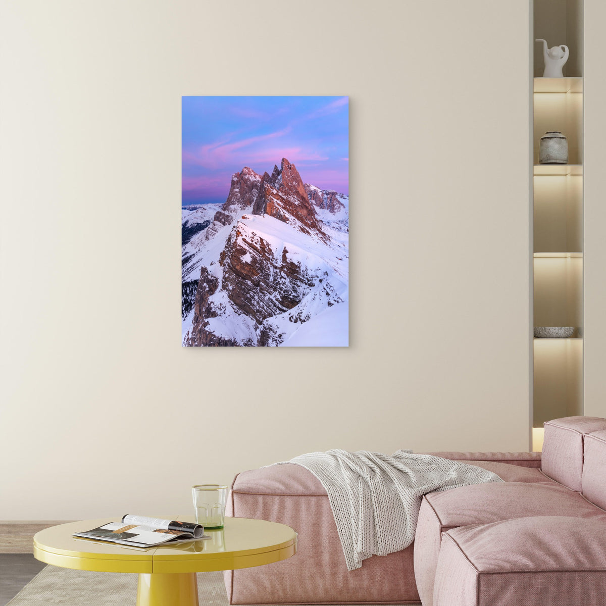 Seceda Ridgeline at Winter Sunrise, Dolomites 40x60cm Metal Print Ready to Hang