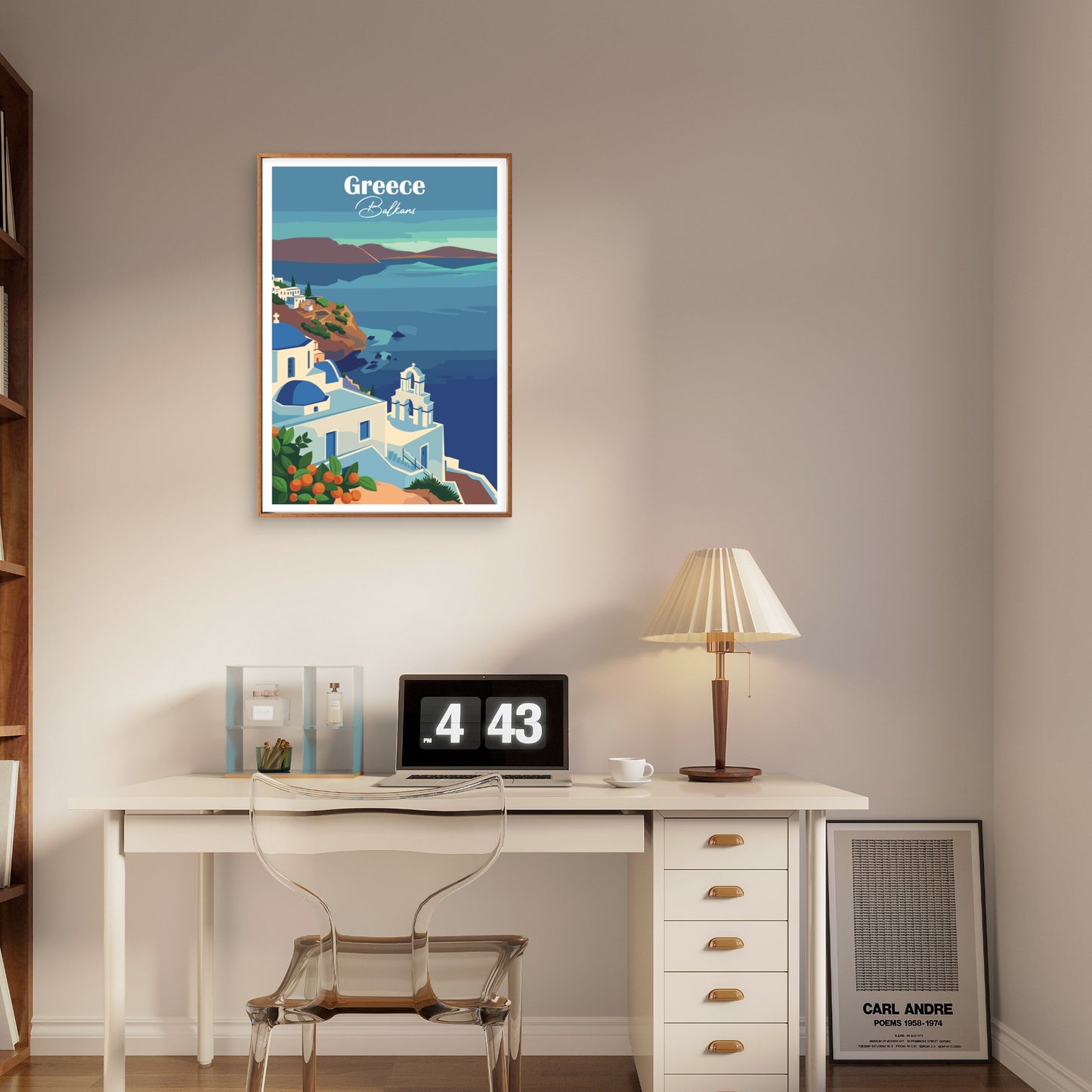 Greece Santorini Coastal Blue Dome Church Travel Poster Print Wall Art