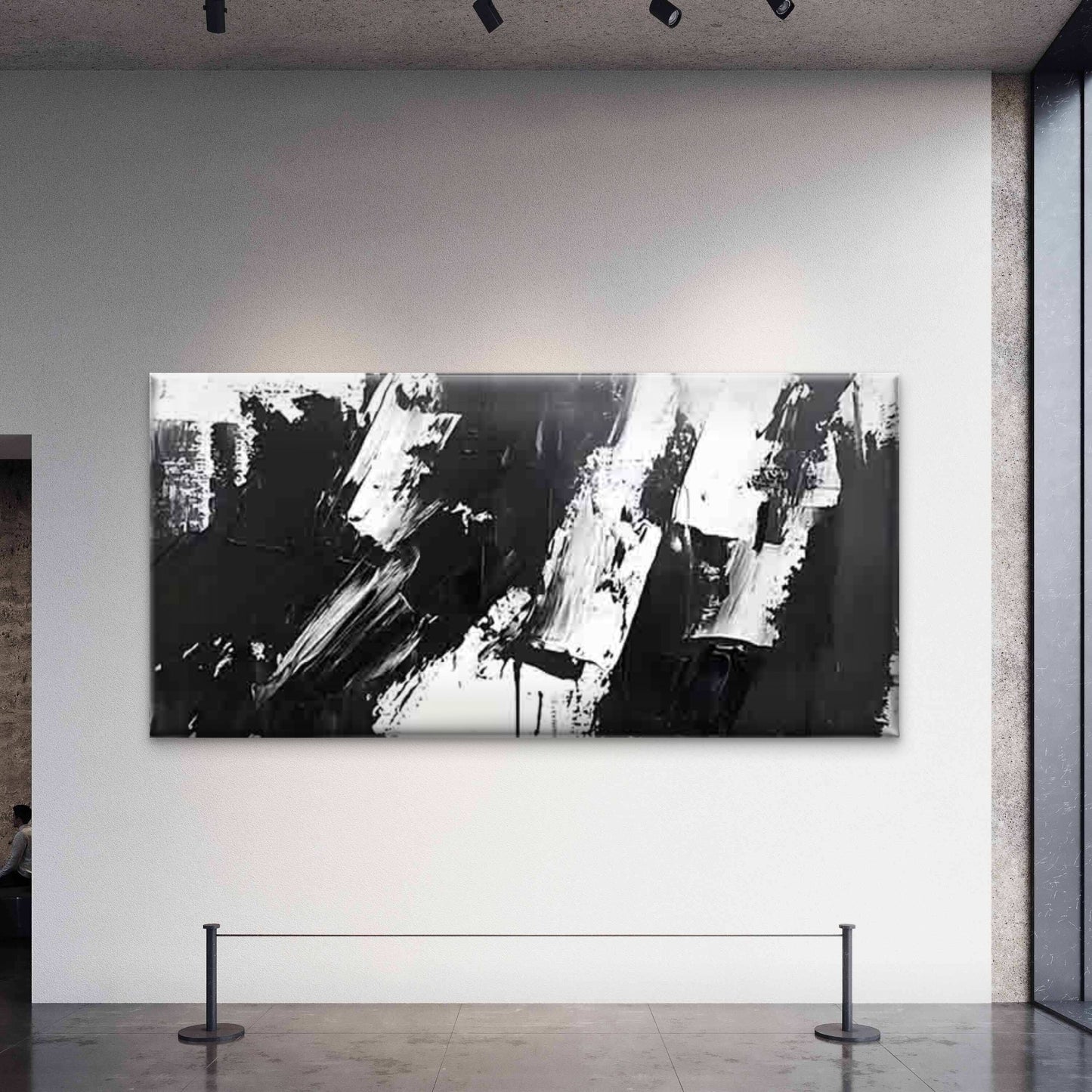 Black And White Abstract Wall Art Canvas Office Home Room Framed 120x60cm - Bella Home Decor