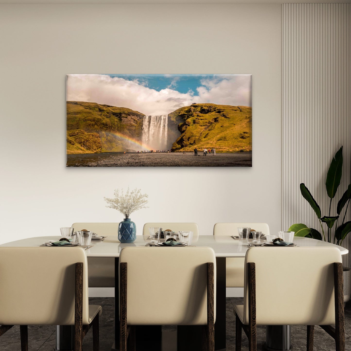 People Standing Near Waterfall Wall Art Canvas Office Home Room Framed 120x60cm