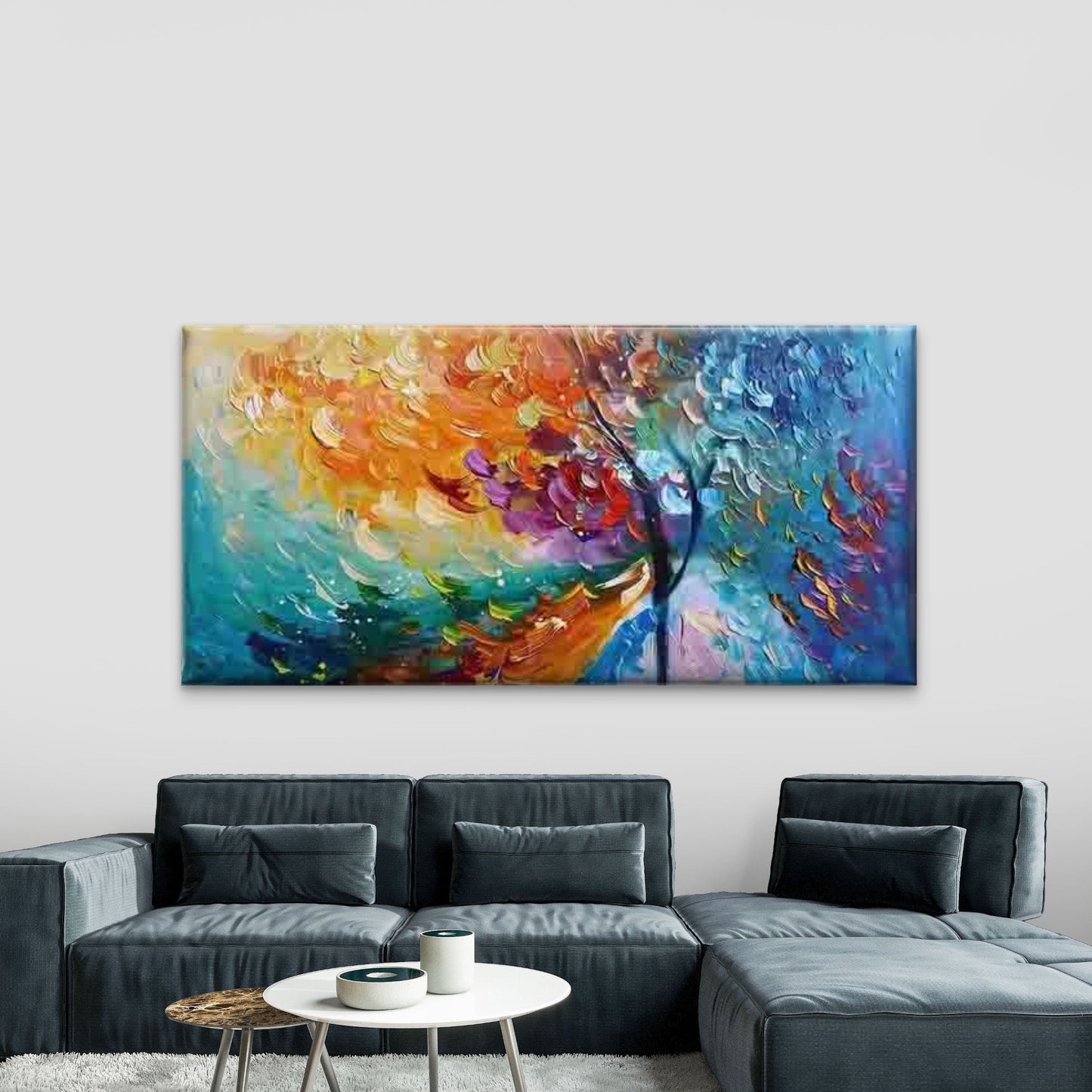 Vibrant Abstract Tree Design Wall Art Canvas Office Home Room Framed 120x60cm