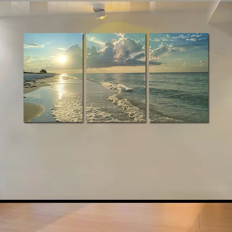 3pcs Secluded Beach at Dawn Wall Art Set Canvas Framed 50x70cm - High Quality Print 100% Australian Made Wall Canvas Ready to Hang