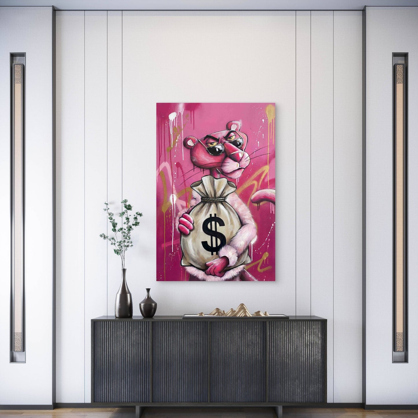 Urban Street Graffiti Cool Pink Animal Money B40x60cm Metal Print Ready to Hang