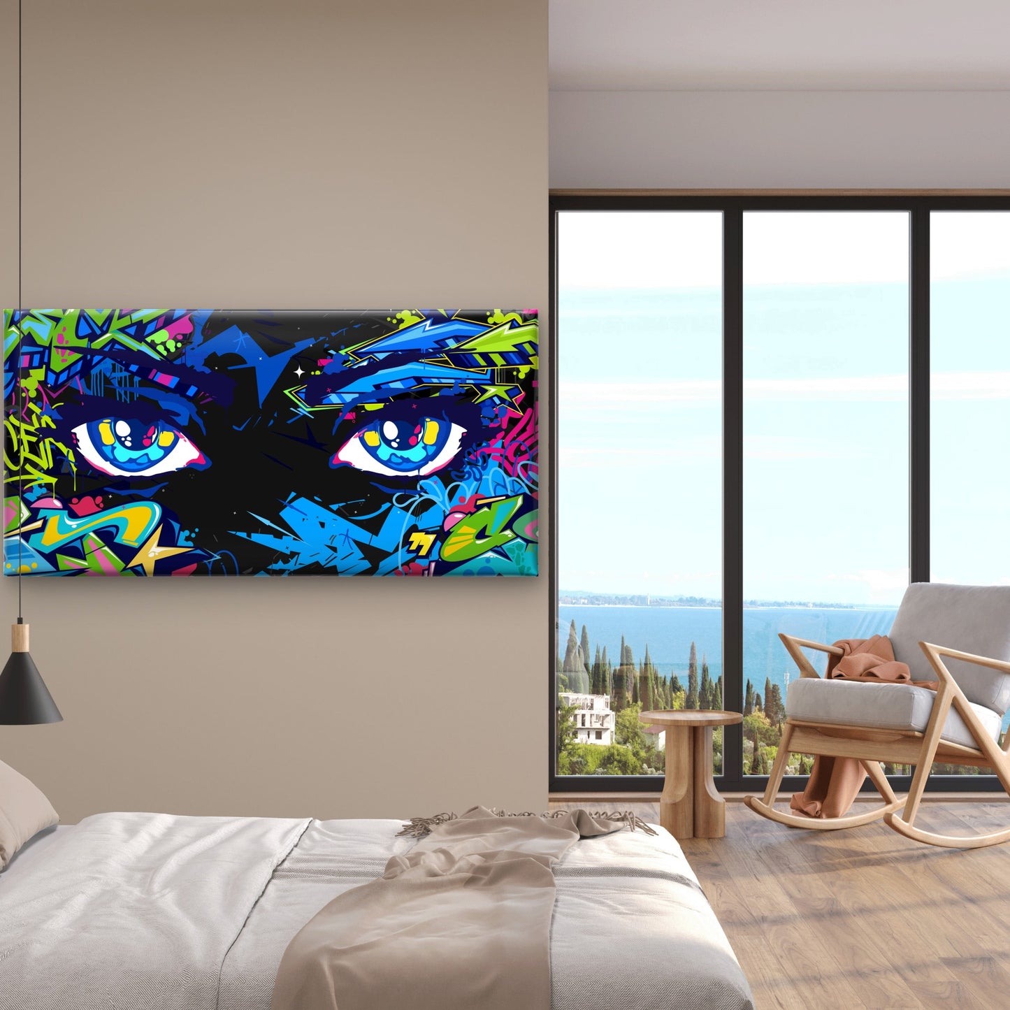 Urban Graffiti Eyes Abstract Colorful Wall Art Canvas Office Home Framed 120x60