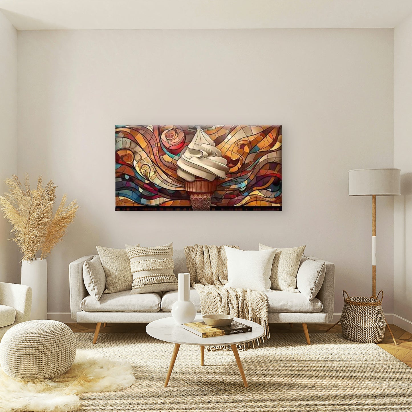 Abstract Stained Glass Ice Crea Wall Art Canvas Office Home Room Framed 120x60cm - Bella Home Decor