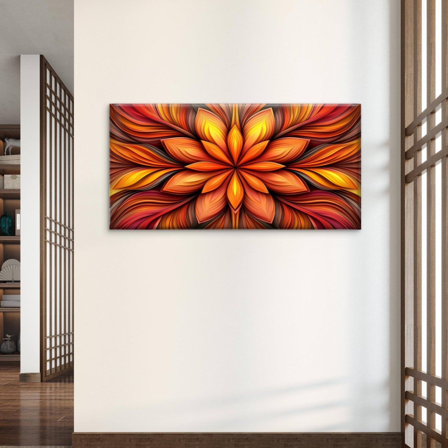 Orange Mandala Floral Painting Wall Art Canvas Office Home Room Framed 120x60cm