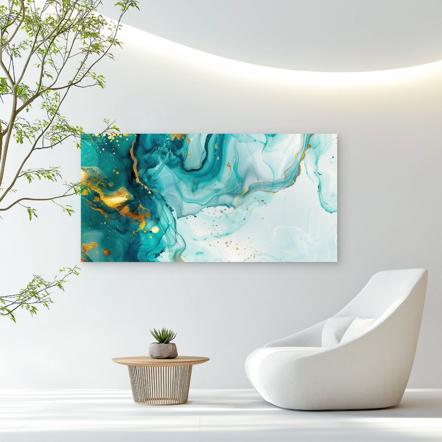 Teal Waves Gold Speck Wall Art Canvas Office Home Room Framed 120x60cm