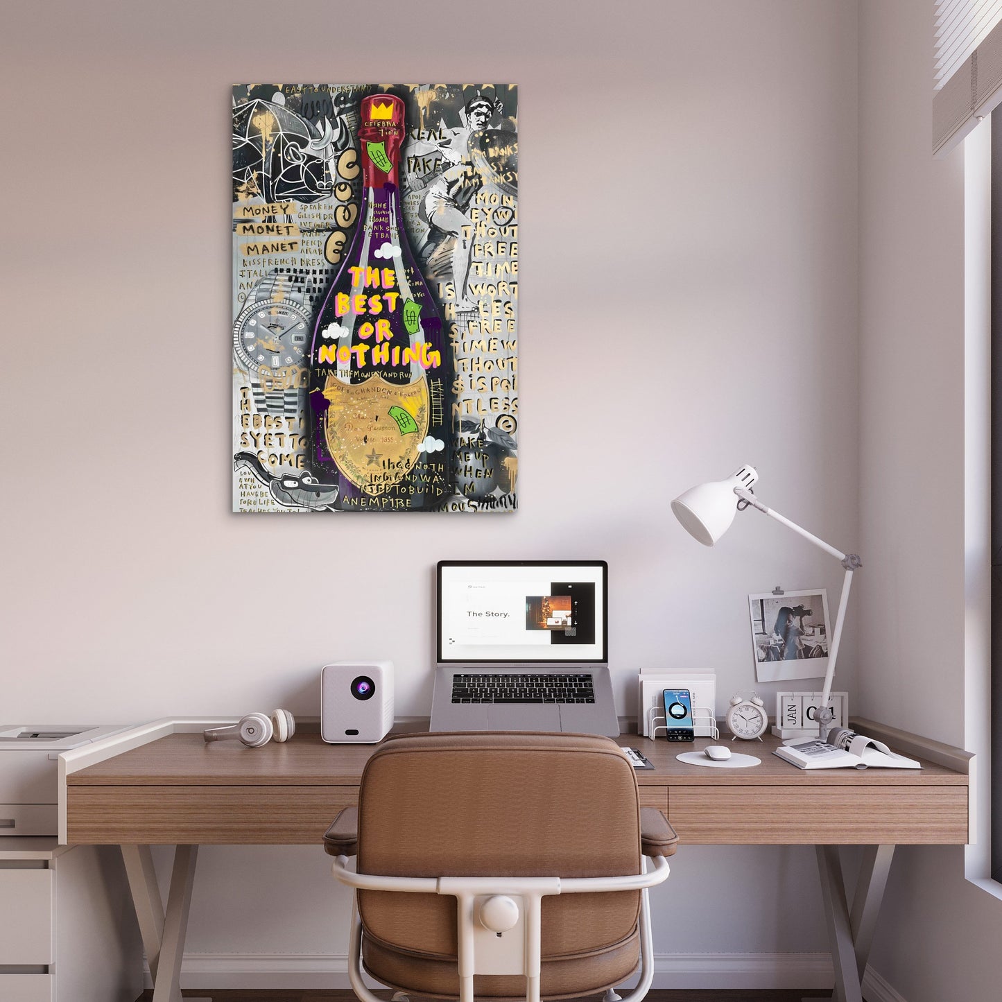 Modern Graffiti Champagne Street 40x60cm Metal Print Ready to Hang