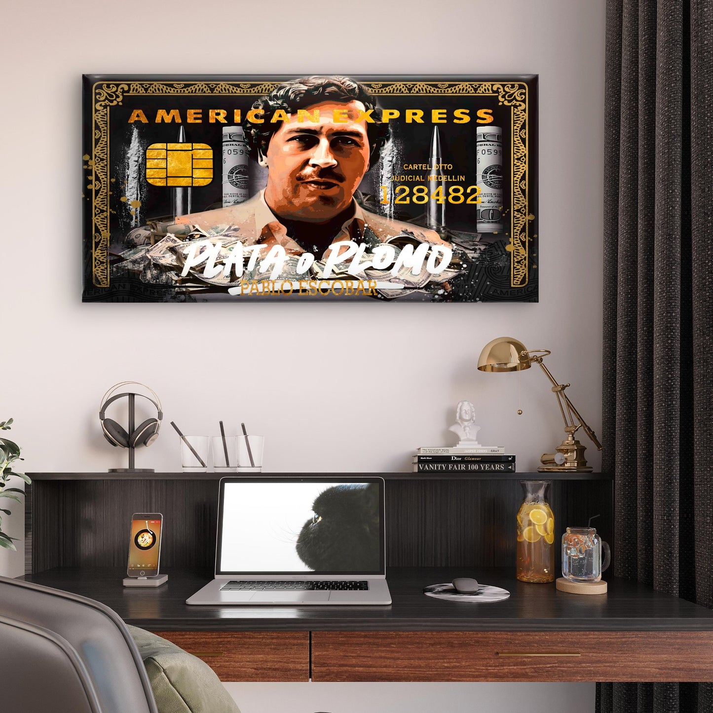 Cartel Boss Card Money Print Wall Art Canvas Office Home Room Framed 120x60cm - Bella Home Decor