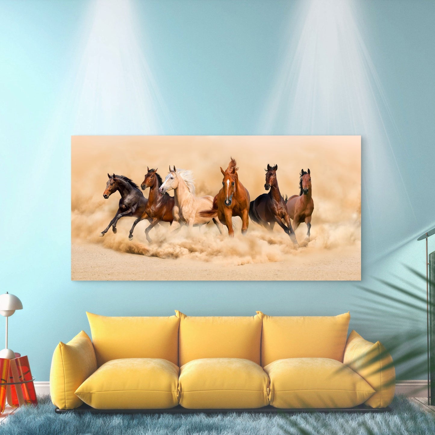 Six wild Horses running Fast Wall Art Canvas Office Home Room Framed 120x60cm