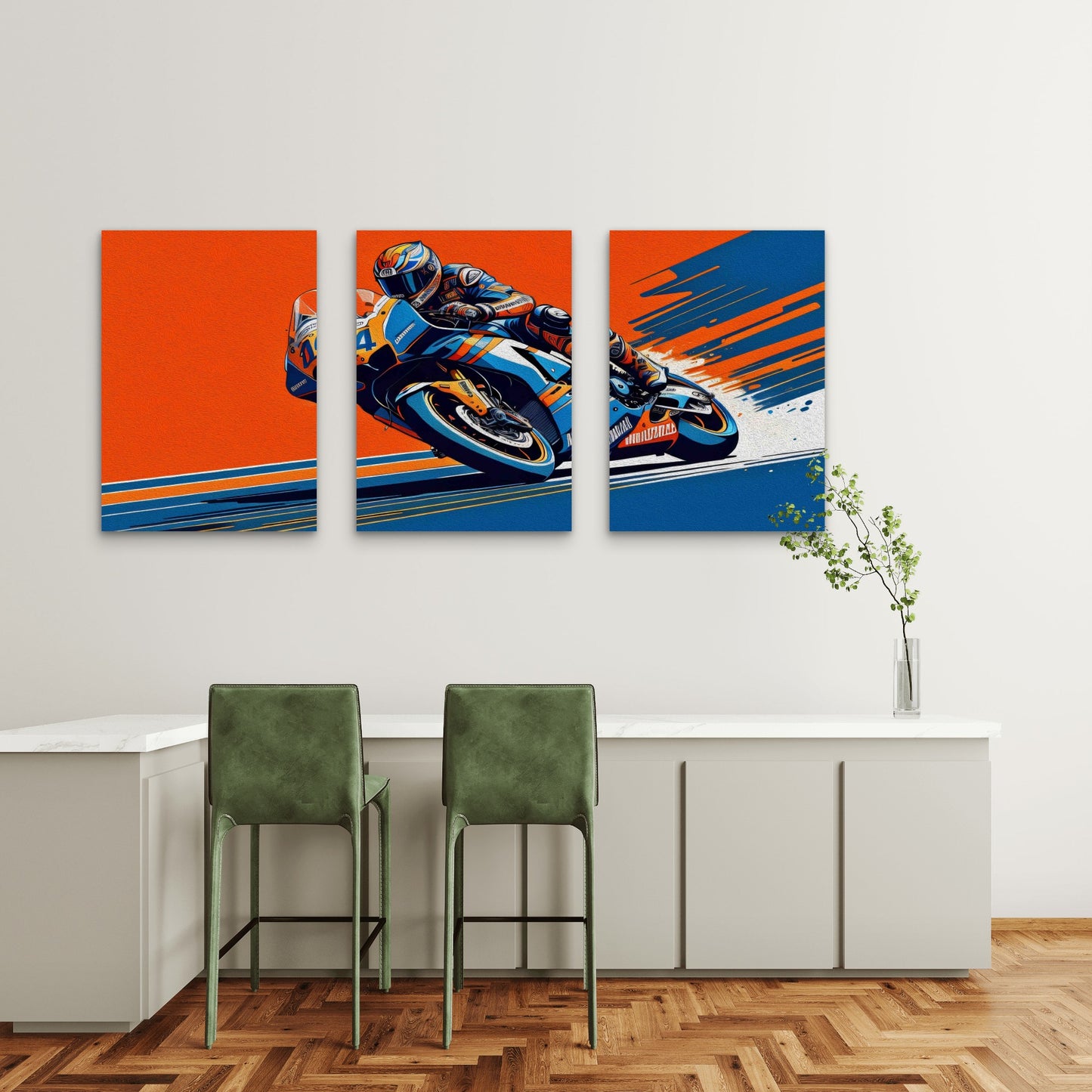 3pcs Vibrant Surge Of Motorsport Art Metal Print Ready to Hang Art