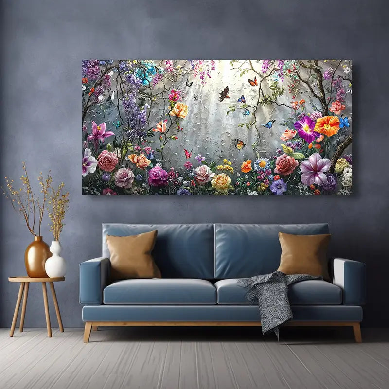 Variety Flowers & Butterflies wall canvas office home room framed 120x60cm - Bella Home Decor