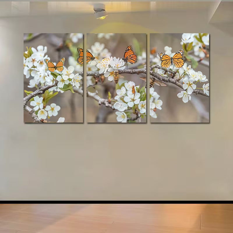 3pcs Vibrant Meadow with Butterflies Wall Art Set Canvas Framed 60x90cm - High Quality Print 100% Australian Made Wall Canvas Ready to Hang