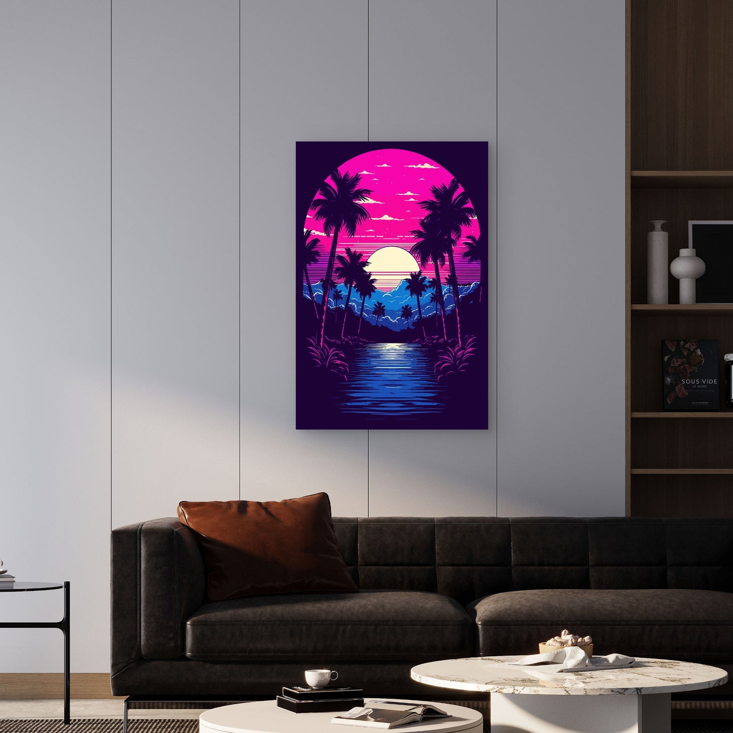 Neon Horizon Framed by Palm Silhouettes 40x60cm Metal Print Ready to Hang