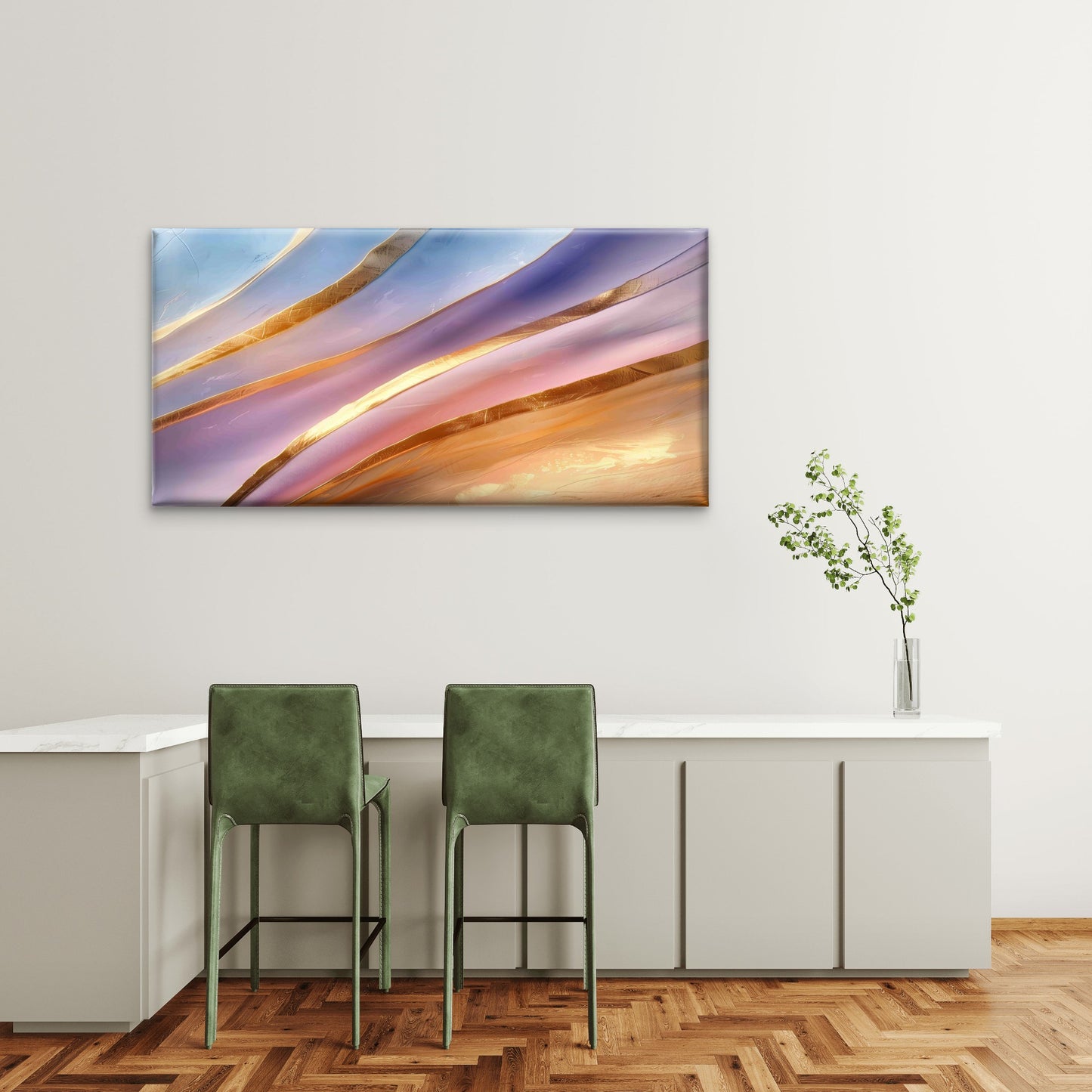 Pastel Lilac Gold Wave Wall Art Canvas Office Home Room Framed 120x60cm