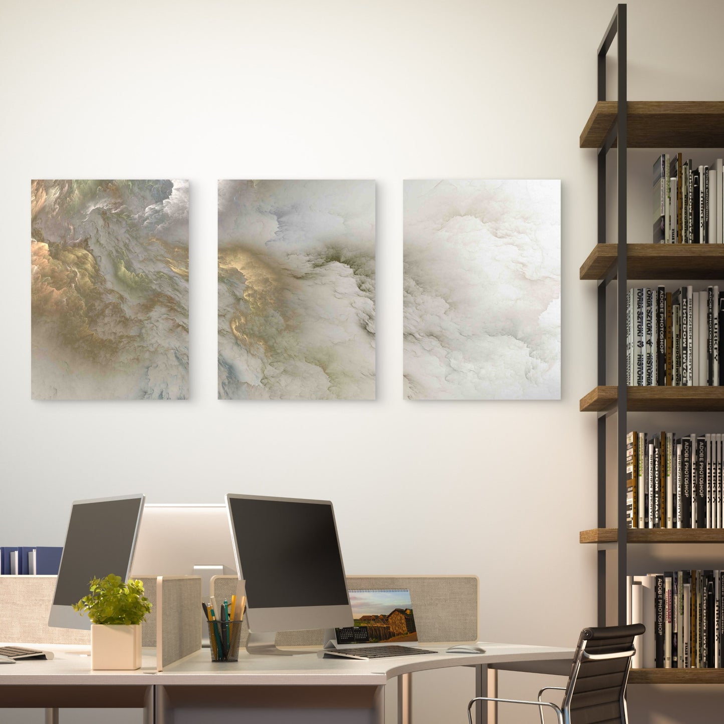 3pcs Ethereal Marble Cloud Abstract Earth Tones Metal Print Ready to Hang Art