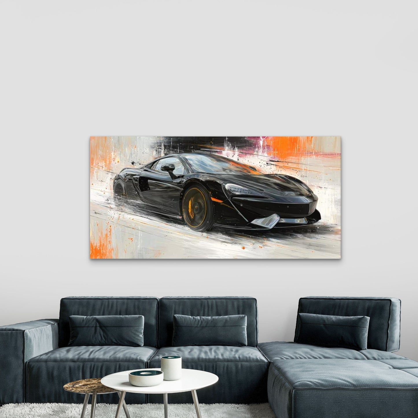 Black McLaren 570S Wall Art Canvas Office Home Room Framed 120x60cm - Bella Home Decor