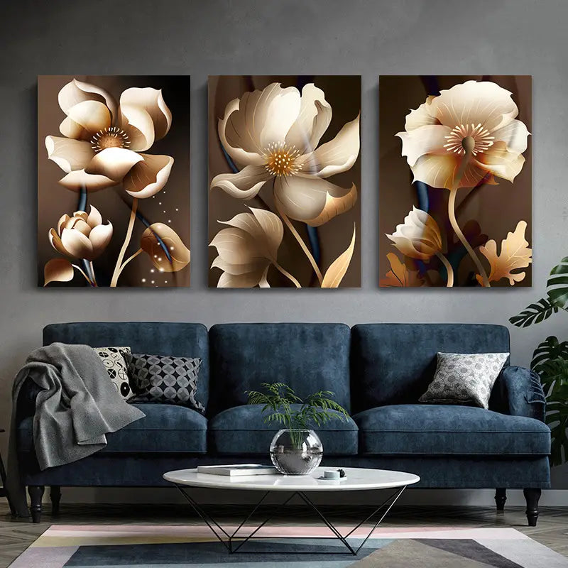 3pcs Nordic Minimalist Abstract Floral Metal Print Ready to Hang Art