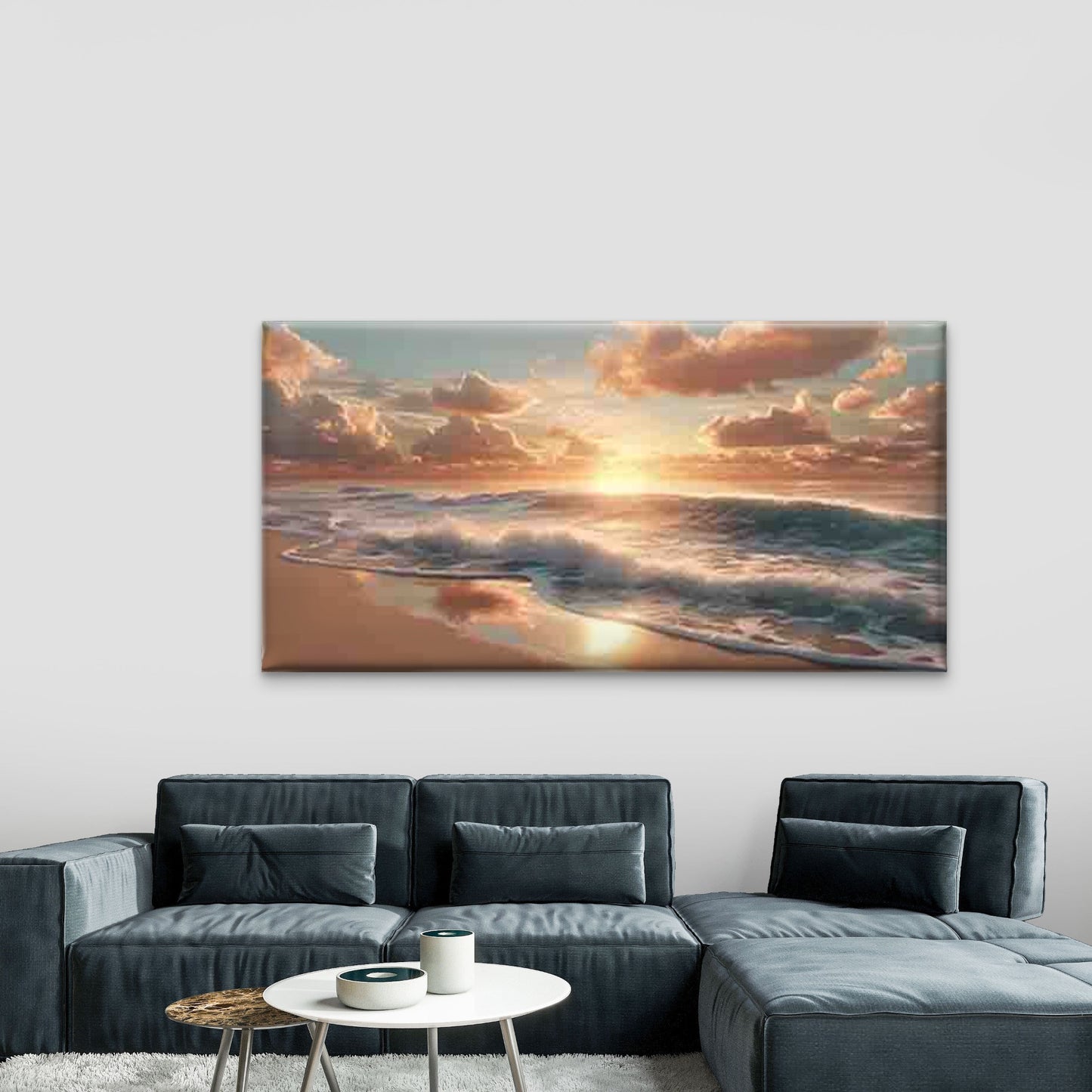Beach Sunset, with Golden Sun Wall Art Canvas Office Home Room Framed 120x60cm - Bella Home Decor
