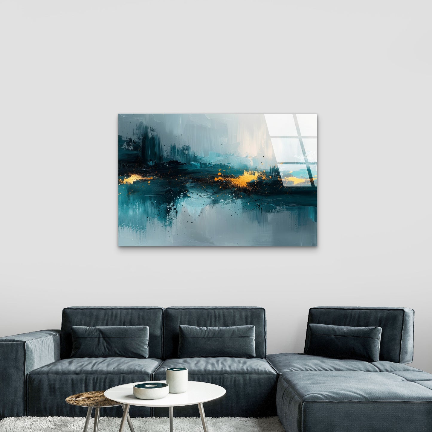 Teal Navy Blue Gold Abstract Art Acrylic Glass Printing Wall Art Australian Made Quality