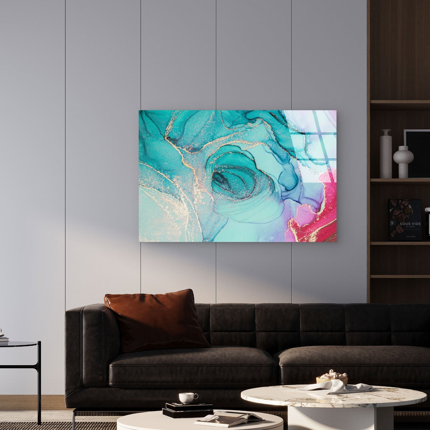 Luxury Teal Pink Gold Marble Acrylic Glass Printing Wall Art Australian Made Quality