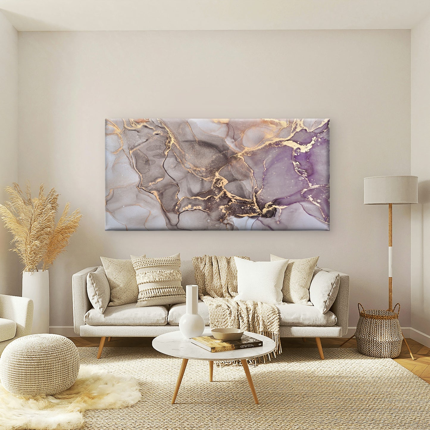 Abstract Lavender Brown Wave Wall Art Canvas Office Home Room Framed 120x60cm