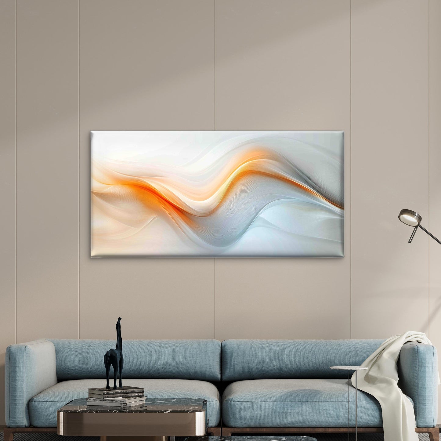 Fluid Orange Curves Soft Light Wall Art Canvas Office Home Room Framed 120x60cm - Bella Home Decor