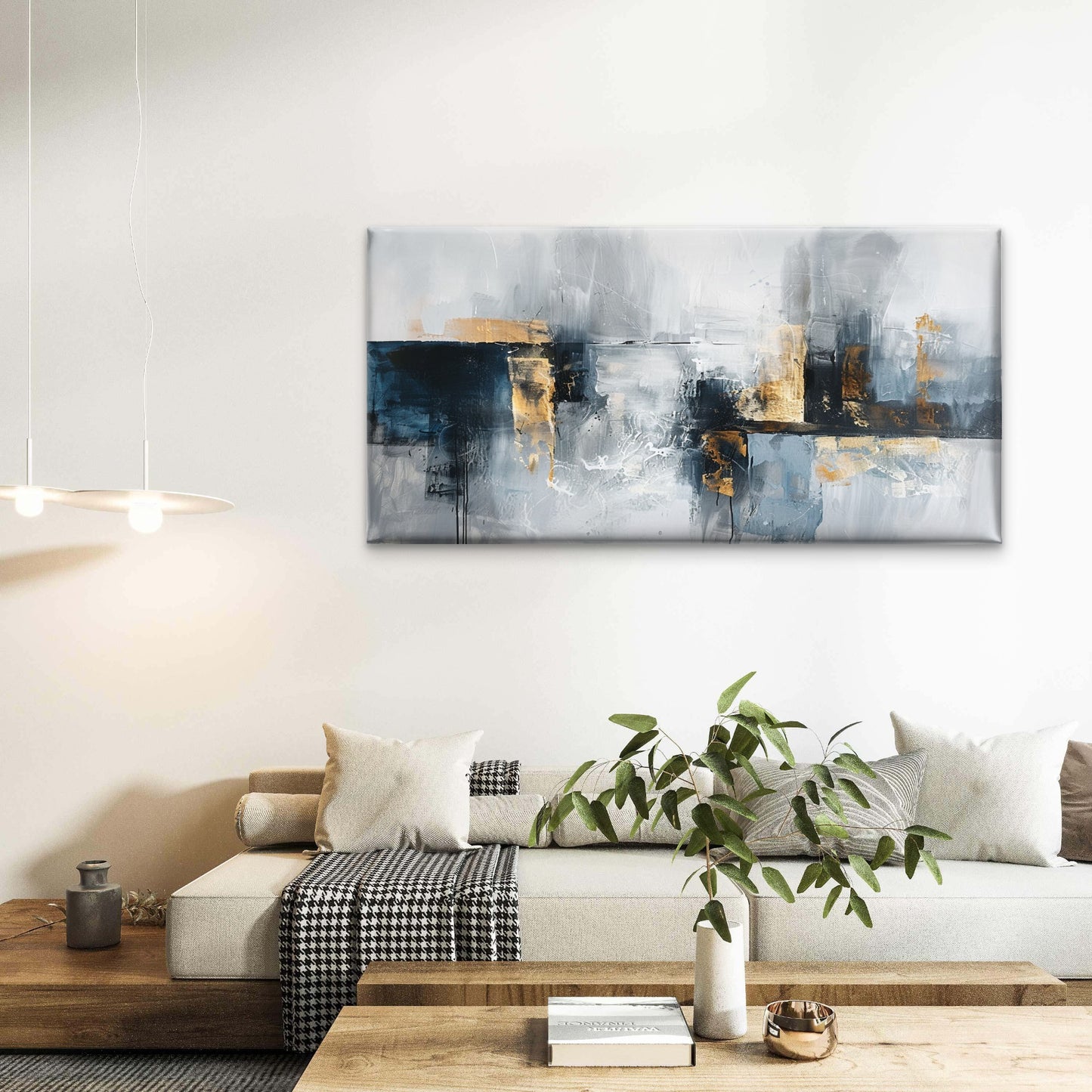 Navy Grey Gold Cityscape Wall Art Canvas Office Home Room Framed 120x60cm