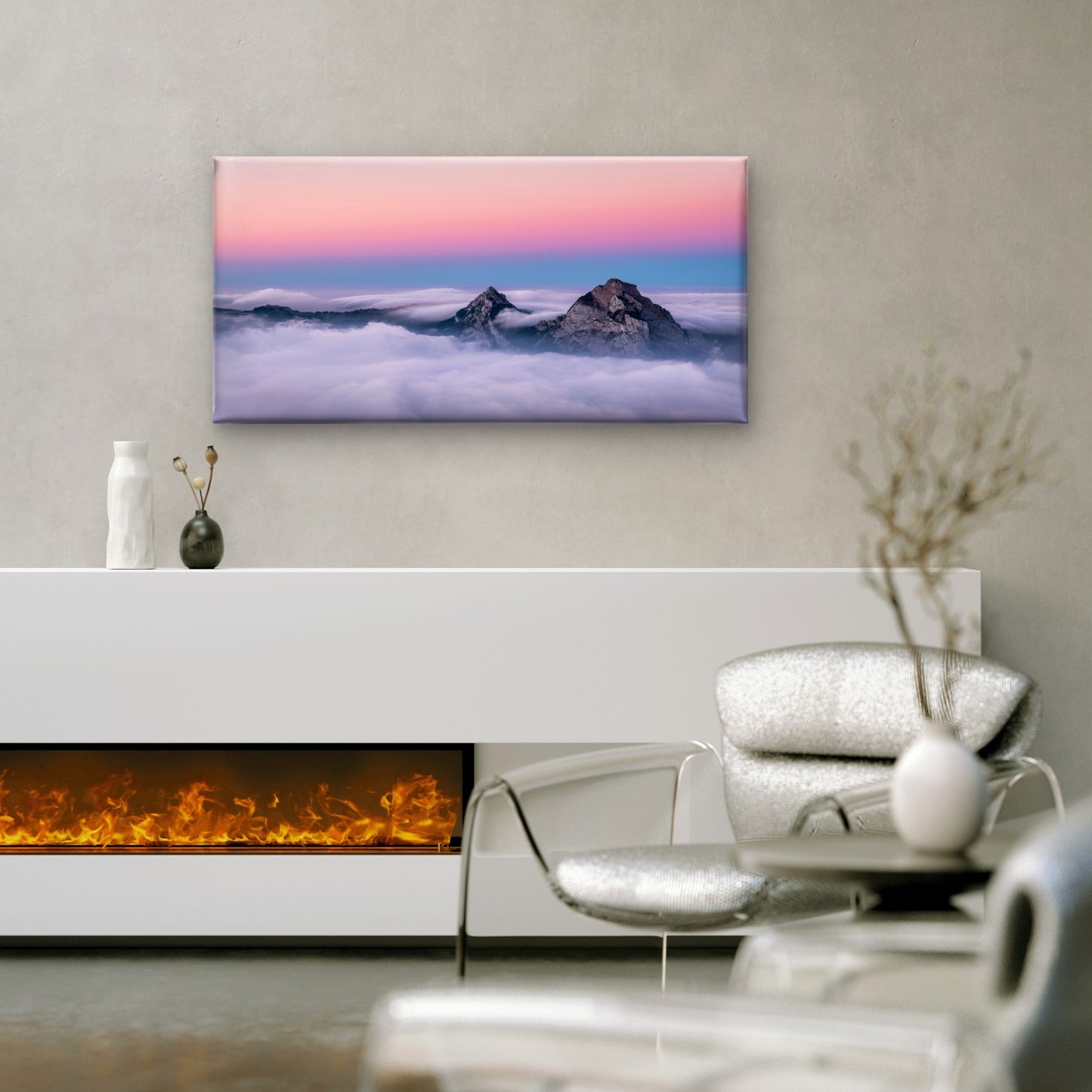 Aerial Shot Fronalpstock Mountains Wall Art Canvas Office Home Room Framed 120x60cm