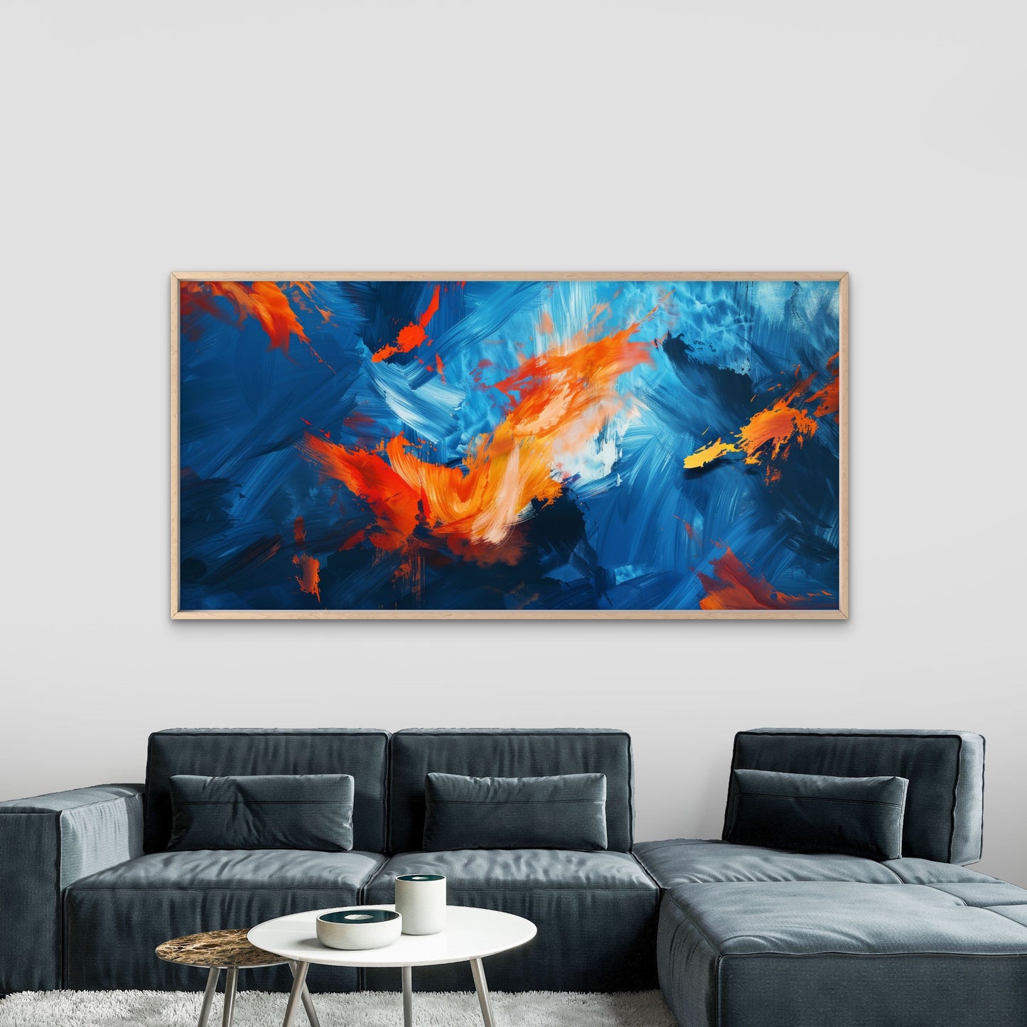 Ocean Firestorm Abstract Art Wall Art Canvas Office Home Room Framed 120x60cm