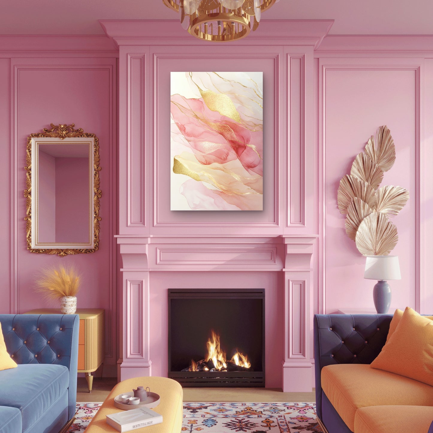 Pink Gold Blush Fluid Marble Glitter Swirl 40x60cm Metal Print Ready to Hang