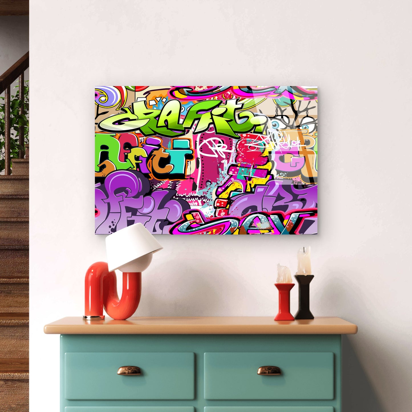 Urban Street Graffiti Neon Tag Pattern Acrylic Glass Printing Wall Art Australian Made Quality