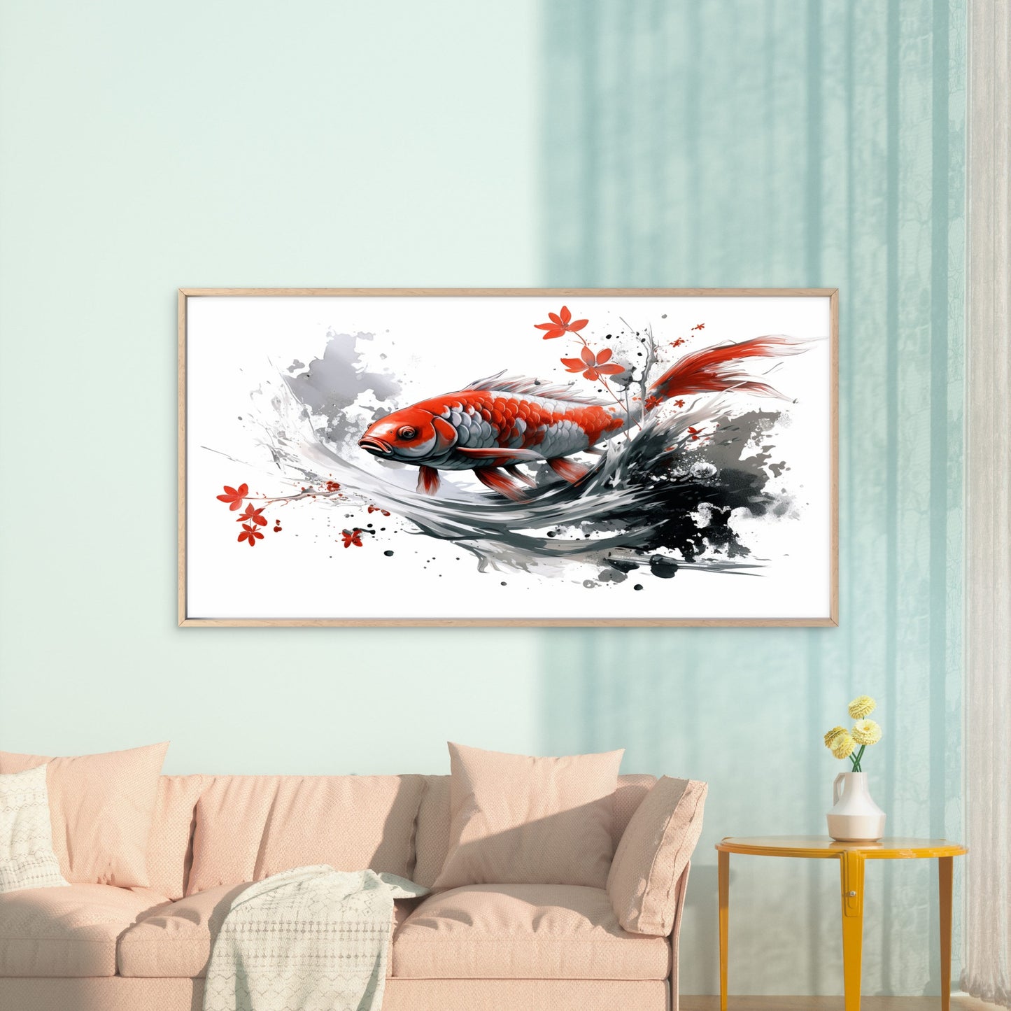 Vibrant Red Koi Fish Wall Art Canvas Office Home Room Framed 120x60cm