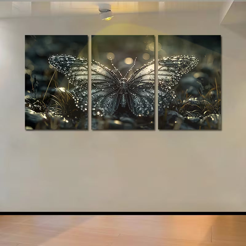 3pcs Luxurious Black Butterfly Wall Art Set Canvas Framed 50x70cm - High Quality Print 100% Australian Made Wall Canvas Ready to Hang