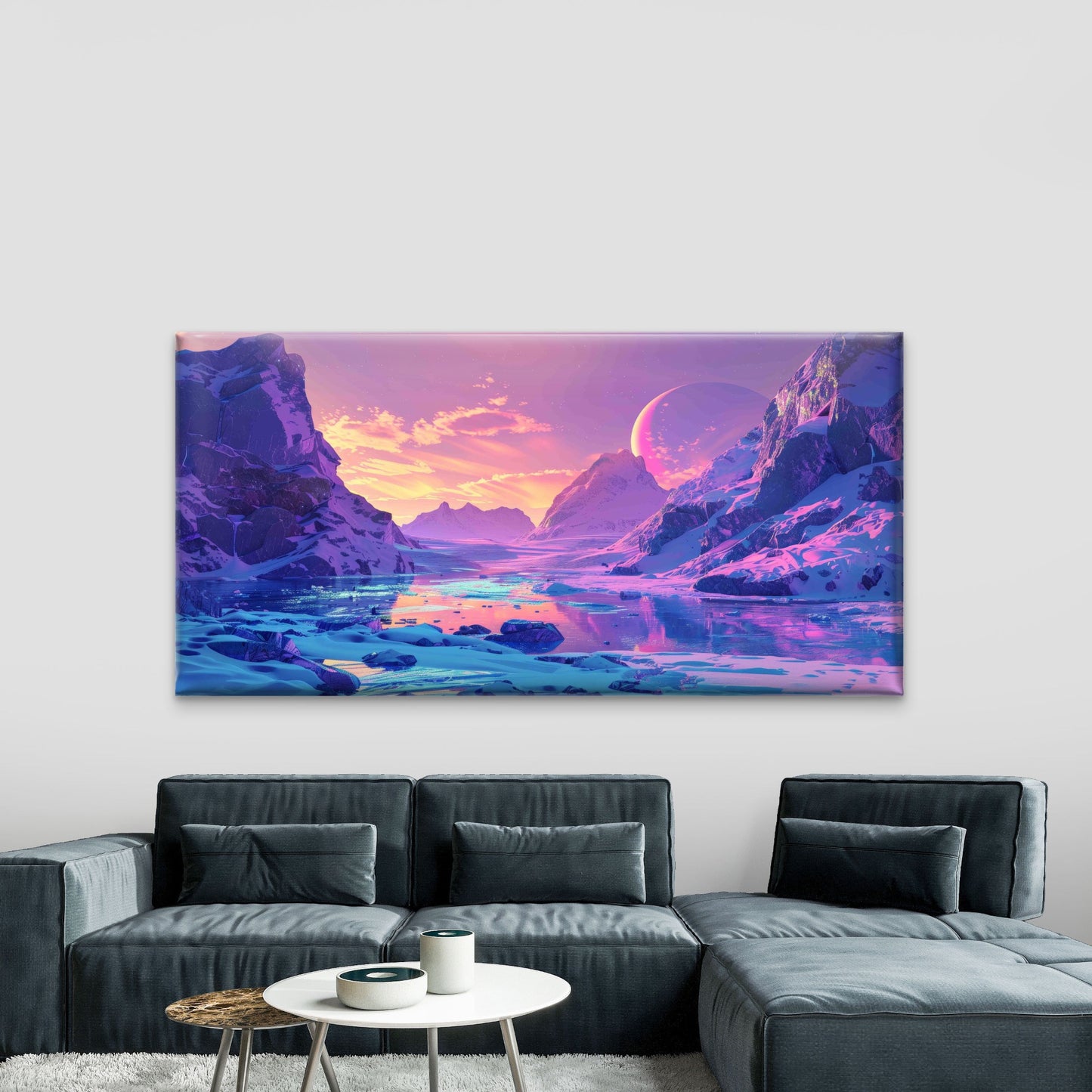 Pastel Mountains, Moonlit Wall Art Canvas Office Home Room Framed 120x60cm