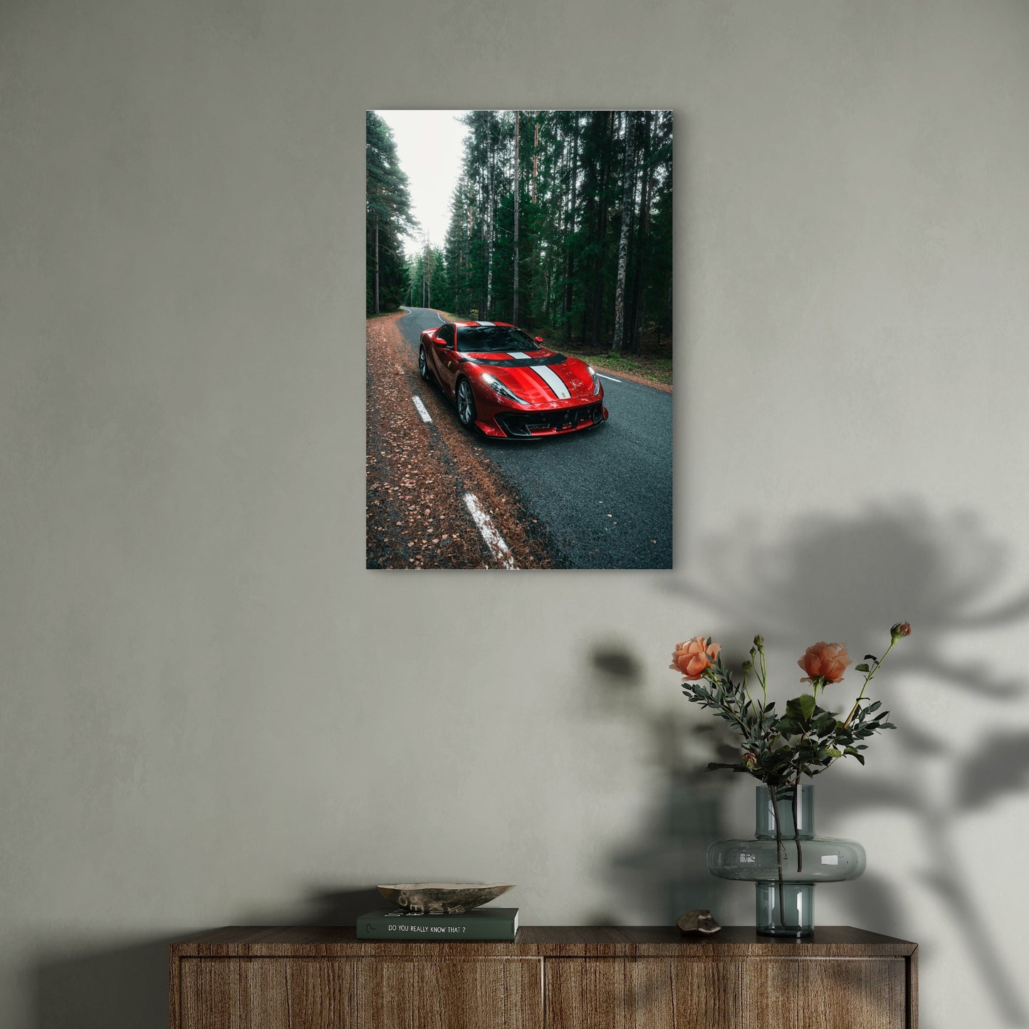 Red Ferrari 812 Competizione Forest Car Art 40x60cm Metal Print Ready to Hang