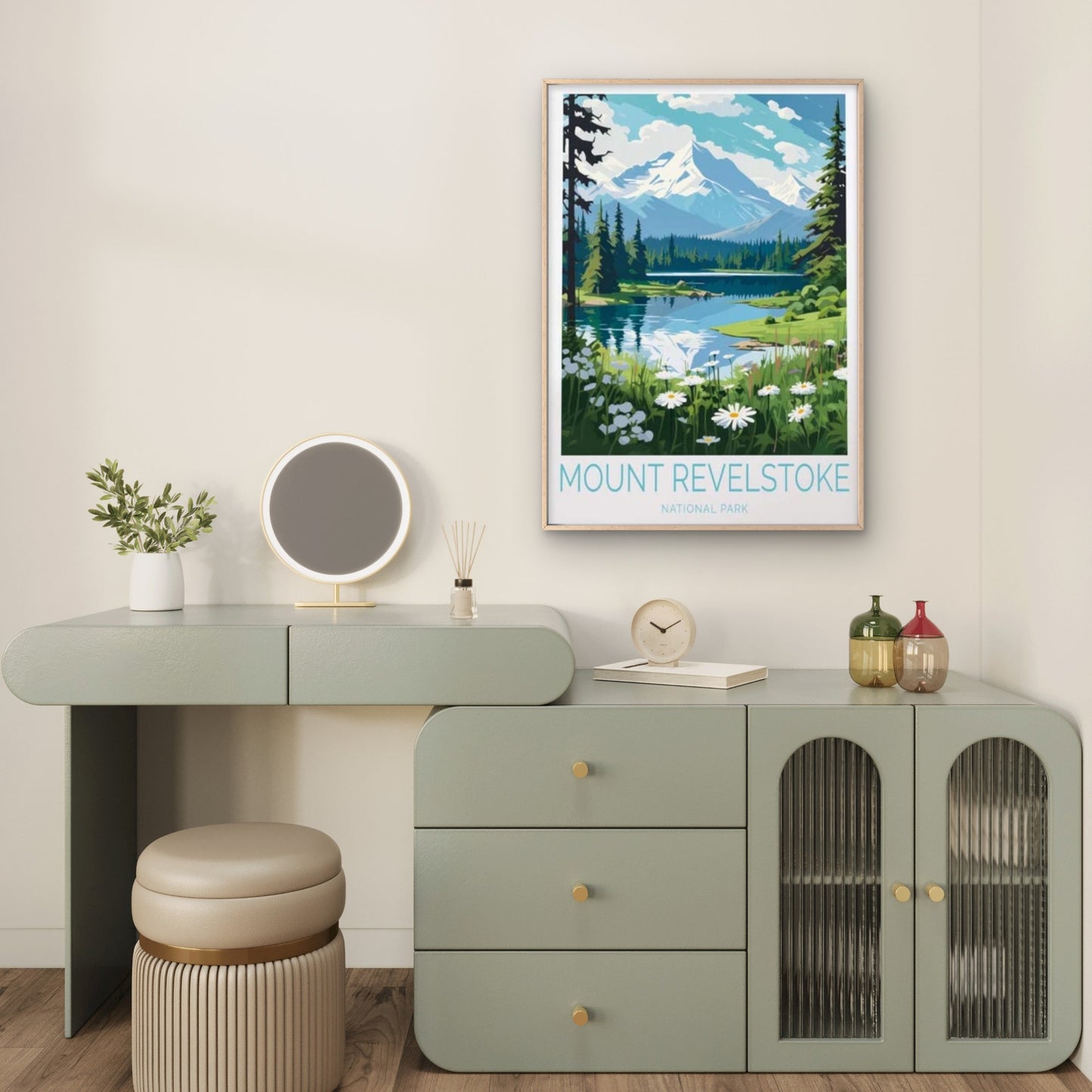 Mount Revelstoke National Park & Flowers Travel Poster Print Wall Art - Bella Home Decor