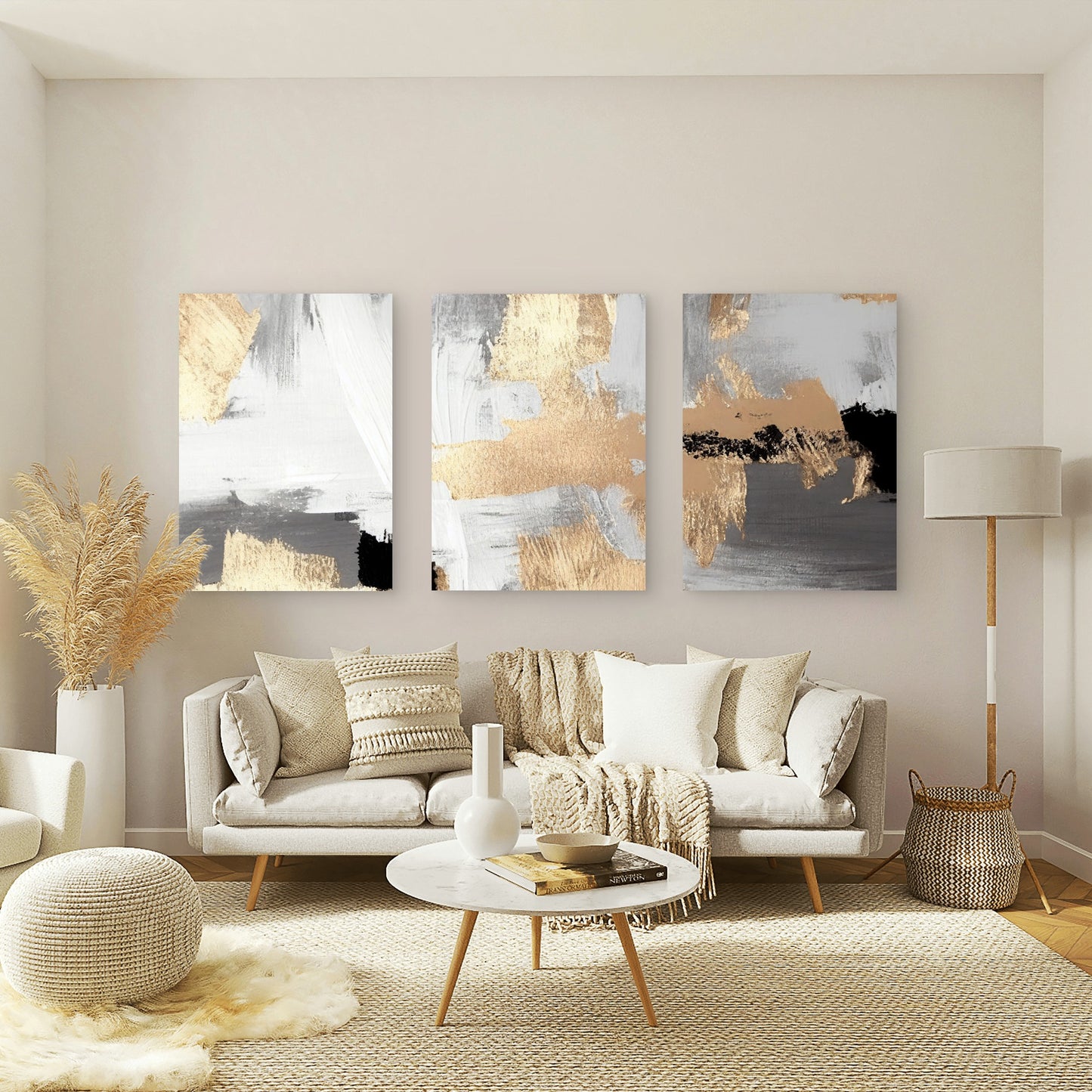 3pcs Gold Foil Abstract Textured Wall Art Set Canvas Framed 40x60cm - High Quality Print 100% Australian Made Wall Canvas Ready to Hang