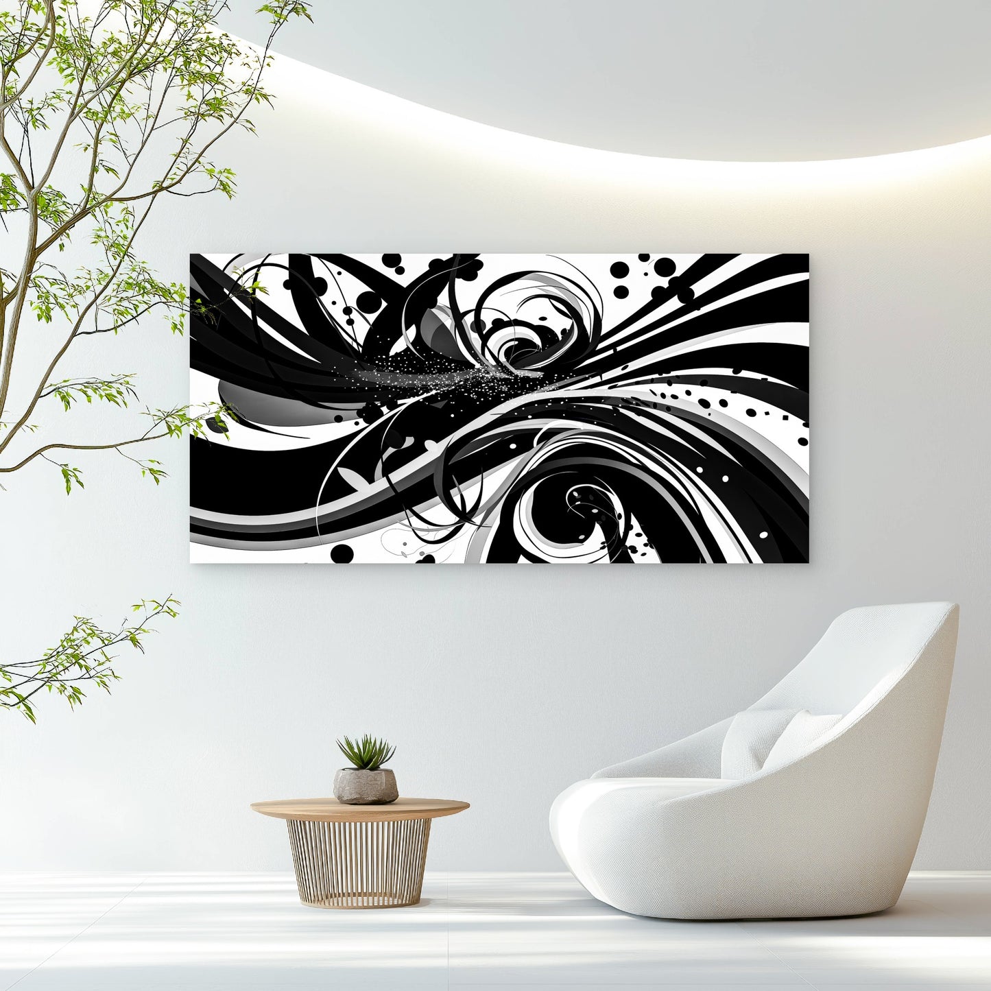 Black White Swirling Vortex Wall Art Canvas Office Home Room Framed 120x60cm