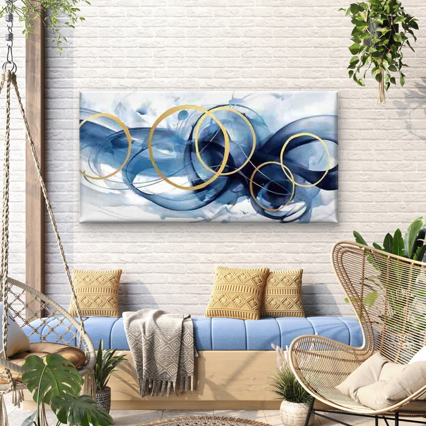 Abstract Art with Golden Circle Wall Art Canvas Office Home Room Framed 120x60cm