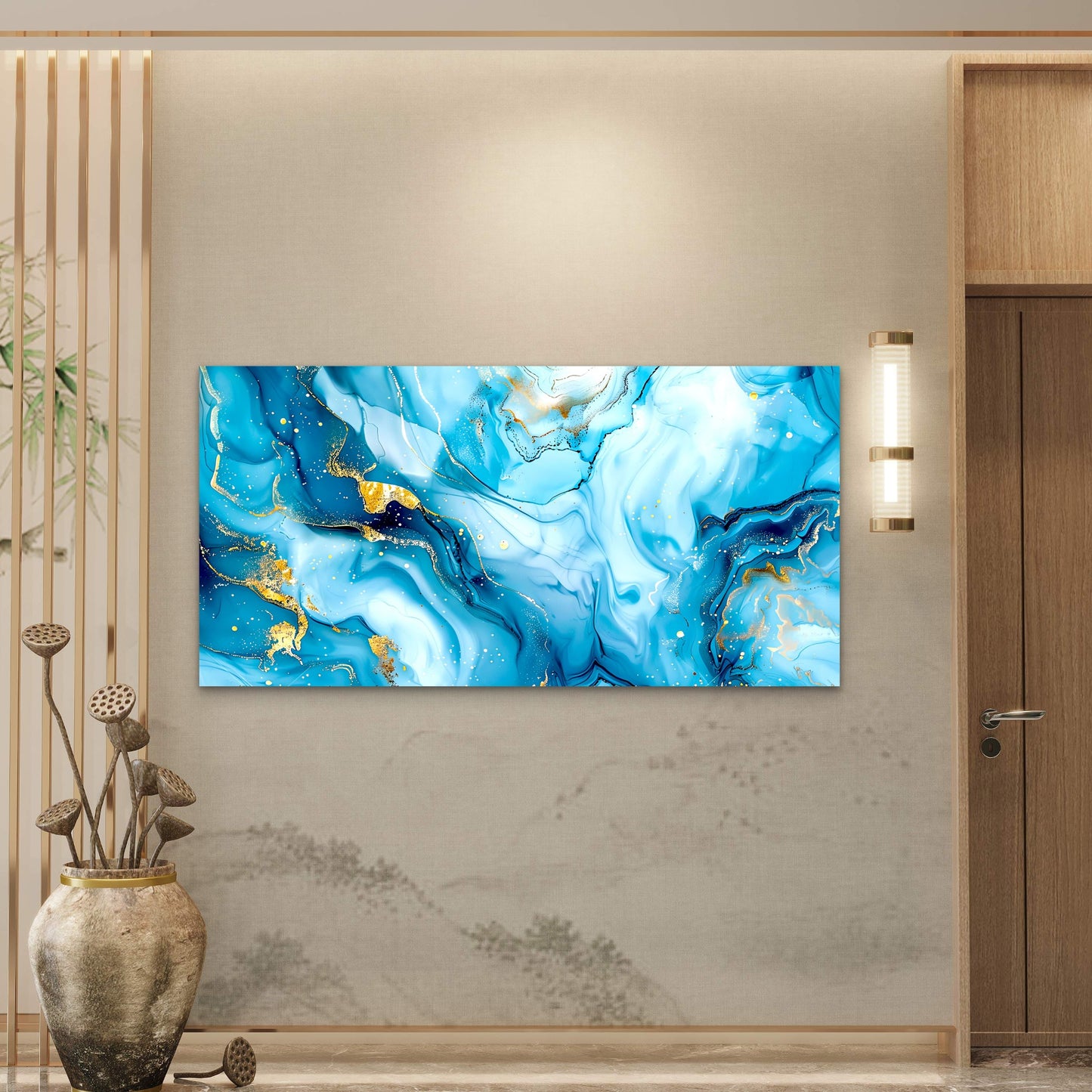 Blue Gold Marble Art Wall Art Canvas Office Home Room Framed 120x60cm