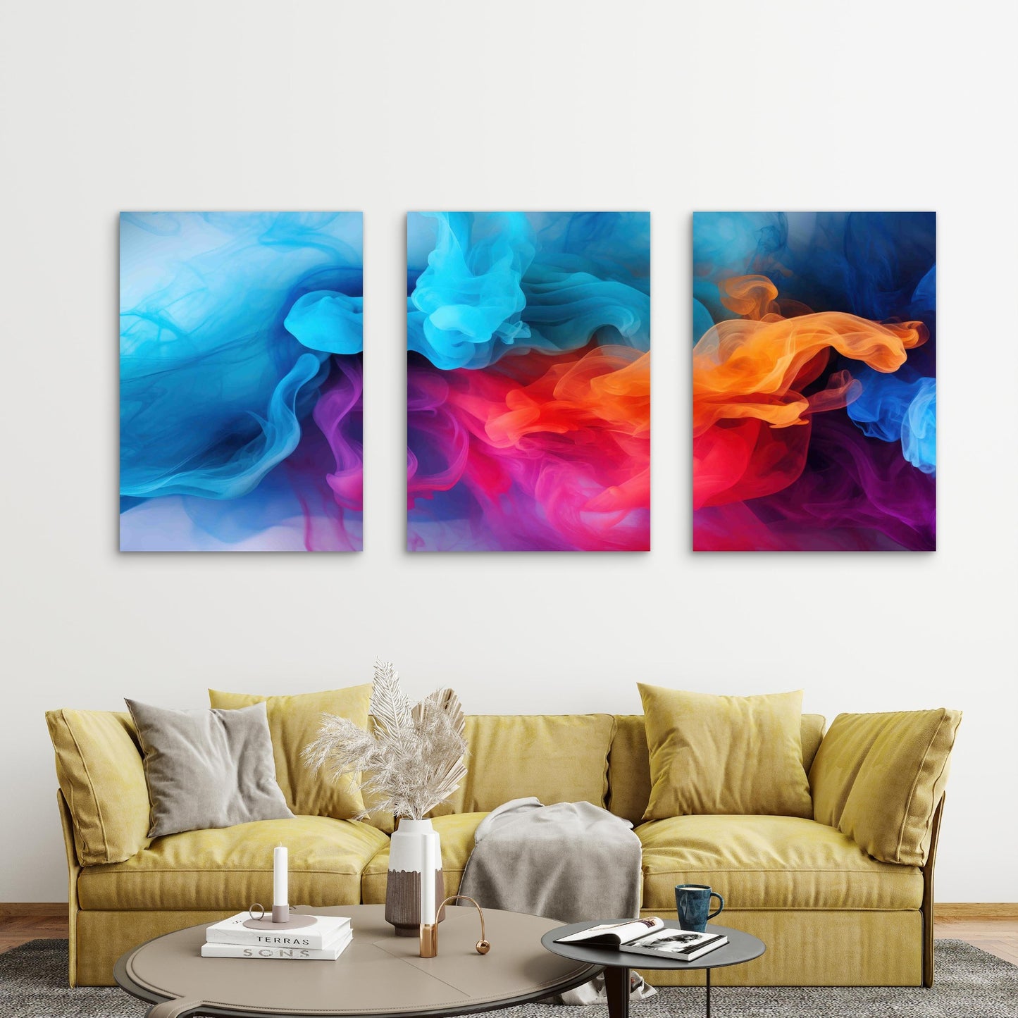 3pcs Swirling Neon Fluid Patterns Metal Print Ready to Hang Art