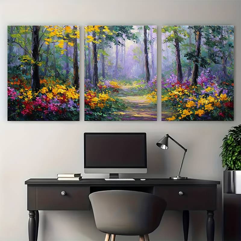 3pcs Sunlight Forest Path Metal Print Ready to Hang Art
