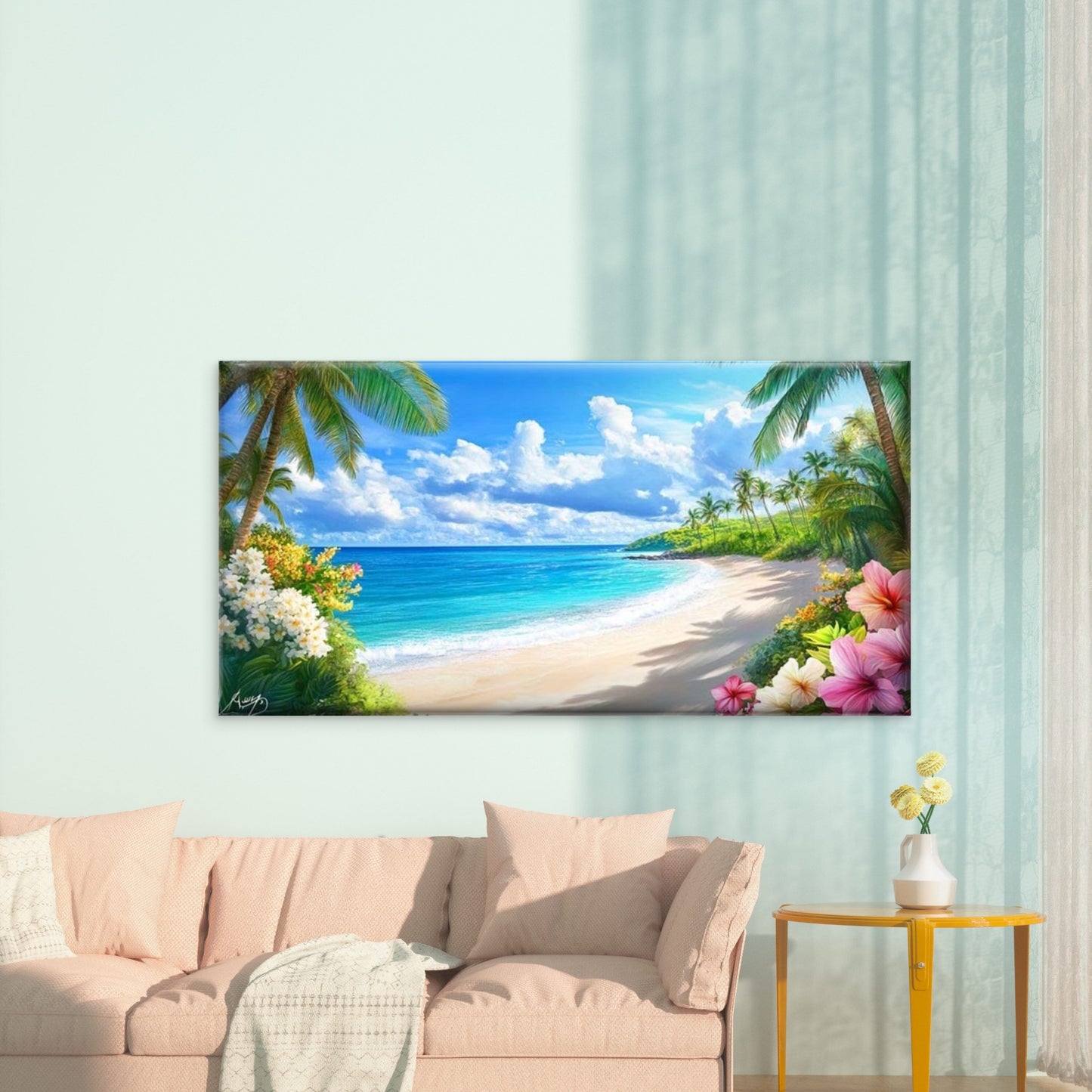 Tropical Paradise Beach Wall Art Canvas Office Home Room Framed 120x60cm - Bella Home Decor