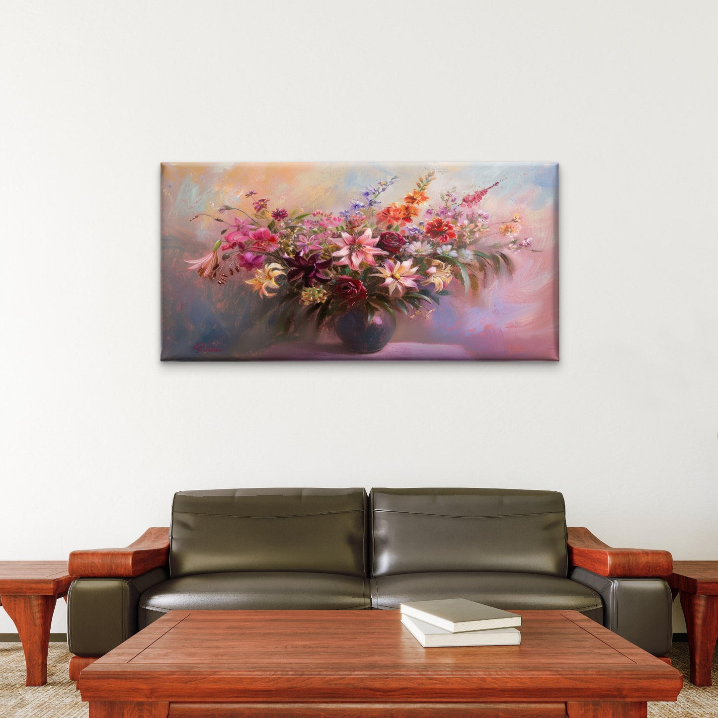 Abstract Floral Vase Painting Wall Art Canvas Office Home Room Framed 120x60cm