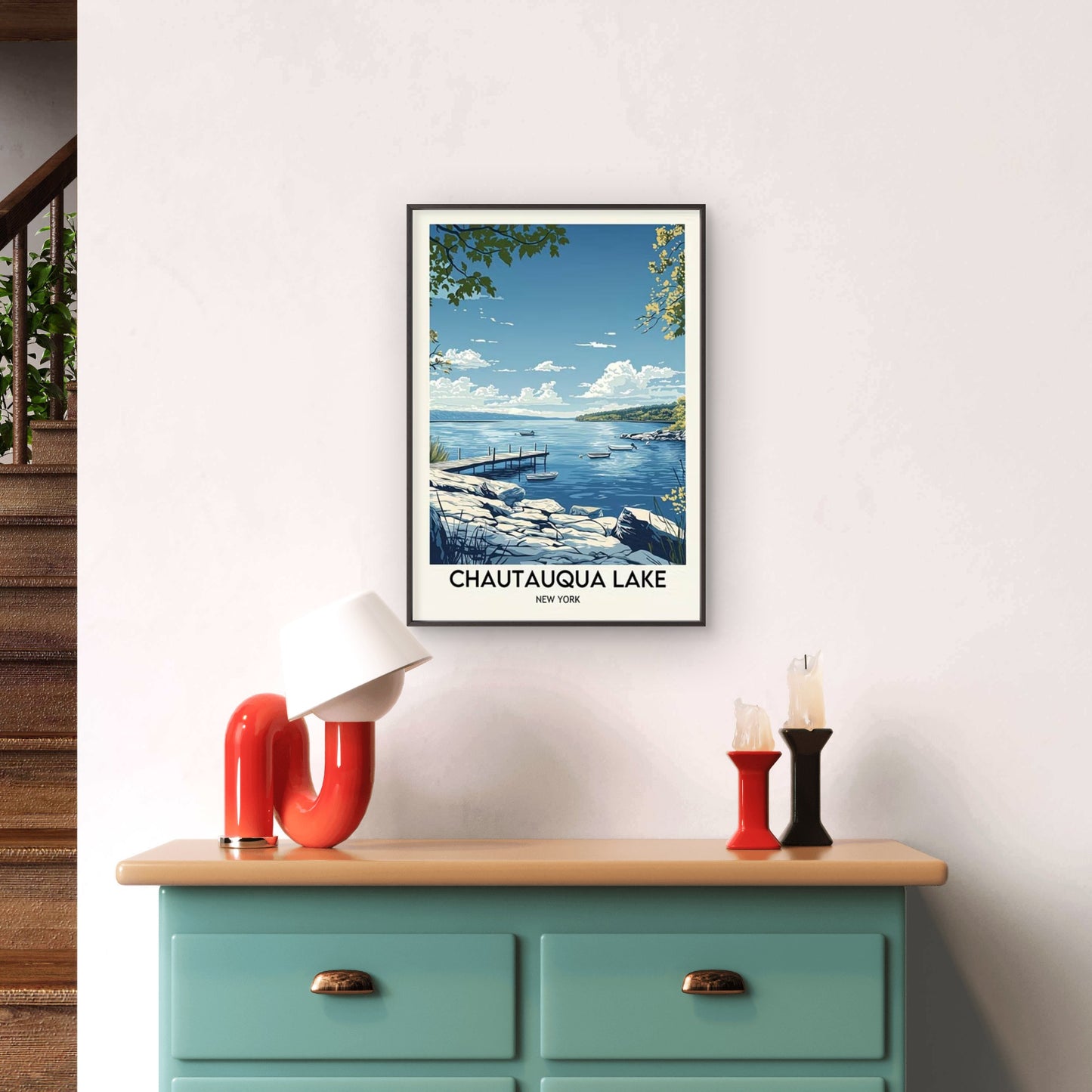 Green Leaves Framing A Perfect New York View Travel Poster Print Wall Art - Bella Home Decor
