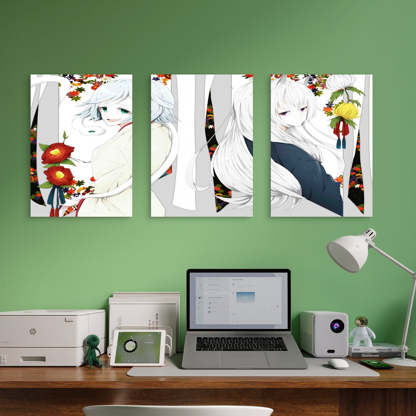 3pcs Traditional Kimono Fox Spirit Metal Print Ready to Hang Art